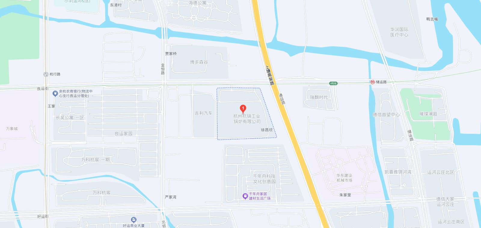 公司位于良运街、上塘高架路附近的位置示意图